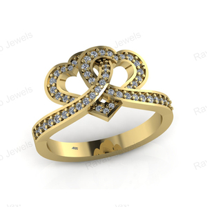 Vente en gros de bagues en argent sterling 925 plaqué or avec double cœur creux en zircon, lunette pour toujours, cadeau d'anniversaire de mariage, bon - Product Image 3