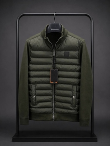 Blouson matelassé hybride de luxe pour homme, d'hiver, style bomber, thermique, à quart de zip, décontracté, imperméable, pour l'extérieur, avec devant non-tissé - Product Image 3