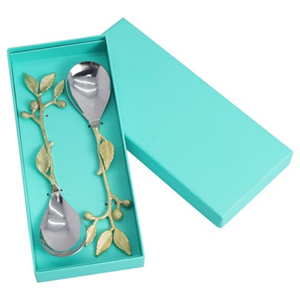 ชุดช้อนตักสลัดสเตนเลสสตีลหรูหรา,ชุดเสิร์ฟสลัดสำหรับบ้านและโรงแรมดีไซน์ใบใหม่ชุดเสิร์ฟพร้อมด้ามจับทองเหลือง - Product Image 1