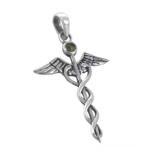 Colgante de Caduceo de Plata 925 con Baño de Rodio y Diseño de Alas Geométricas para Mujer - Regalo de Joyería Cristiana - Product Image 1