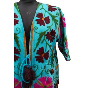 Kimono Veste courte Femme Robe à manches courtes Broderie florale Suzani Col en V Fermeture à cordon Canard Coton 100% Coton Rempli - Product Image 2