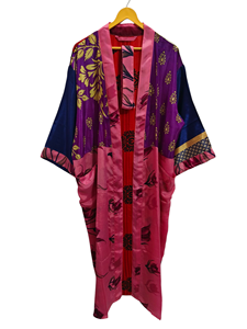 Patchwork Kimono Robe Bikini Cover Up Night Wear Long Robe, hecho a mano indio Vintage reciclado seda Sari Kimono, - Product Image 6