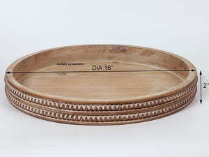 Bandeja decorativa redonda de madera de mango encalada hecha a mano bandeja decorativa de estilo Vintage rústico para servir, exhibir y decorar el hogar - Product Image 4