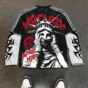 Camiseta Corta de Manga Corta con Estampado de Letras DTG Personalizado, Estilo Hip Hop, Hombros Caídos, Doble Capa, Corte Cuadrado, para Hombre, 100% Algodón - Product Image 4