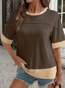 T-shirts pour femmes Été 2026 Col rond Décontracté Uni Manches courtes Coton respirant Léger Confortable - Product Image 6