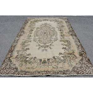 Alfombra turca vintage Beige verde 6,5 X 9.5ft tejido plano de lana con patrón de retazos para decoraciones de sala de estar - Product Image 1