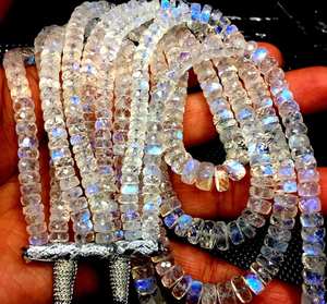 Cuentas de Piedra Lunar Azul Natural Grado AAA+ con Corte Facetado Rondelado Brillante Efecto Fuego Azul, Piedra de Alta Calidad para Cuentas de Bolígrafos, Tercera Parte - Product Image 2