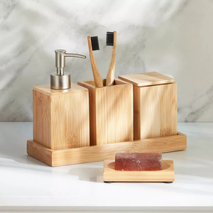 Ensemble de salle de bain en bois Ensemble de 7 pièces Bain Salle de bain de luxe Toilettes Essentiels Distributeur de savon pour les mains - Product Image 5