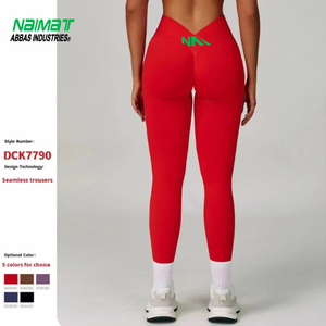 Pantalon de yoga sans coutures à la pêche européenne et américaine Pantalon long de fitness à séchage rapide en forme de V - Product Image 1