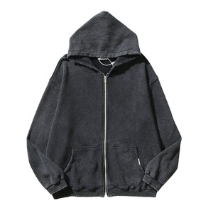 Sweat à capuche brodé zippé et lavé à l'acide de haute qualité, coupe boxy, bouffée surdimensionnée, motif polaire 3D XS, fabrication vérifiée - Product Image 1