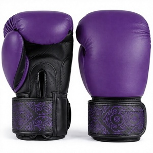 Guantes de Boxeo de Cuero Negro y Morado de Alta Calidad, Guantes de Entrenamiento Personalizados, Guantes de Sparring OEM con Soporte Fuerte para la Muñeca, Logotipo Personalizado LOGRO - Product Image 1