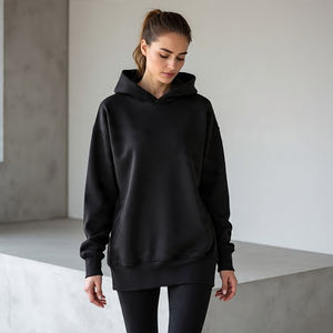 Pull-over de sport décontracté coupe-vent pour femmes à capuche épaule tombante Jogging Fitness vêtements avec logo avant pour la saison d'hiver - Product Image 2