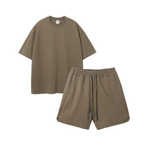 2025 New Two-Piece Full-Sleeve Fleece Polyester/Cotton Breathable Oversize Hoodie & Shorts <b>Set</b> Men's High Street Style OEM - Product Image 4