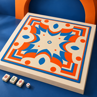 Tapis de Mahjong Américain, Housse de Table Carrée, Imprimé Géométrique Audacieux Bleu Orange Crème pour Soirée Jeu, Décoration d'Intérieur, Accessoire de Jeu de Table