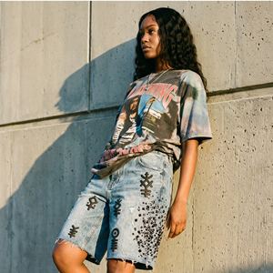 Shorts en jean personnalisés pour femmes, strass, streetwear, coupe régulière, délavé, taille haute, braguette boutonnée, polyester/coton, OEM - Product Image 5