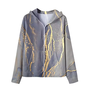 Sudadera con Capucha y Cremallera para Hombre, Diseño de Mármol, Estilo Casual, Chaqueta con Estampado Gris y Dorado, Sudadera con Capucha Ligera y Moderna para Uso Diario - Product Image 1