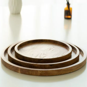 Extra Large Round Black Walnut <b>Wood</b> Ottoman Tray with <b>Handles</b> Eco-Friendly Polished Handmade From India <b>Wood</b> Crafts - Product Image 1