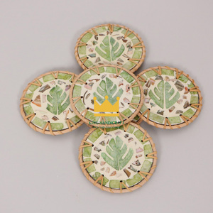 ที่รองแก้วอนุรักษ์สิ่งแวดล้อมทำด้วยมือจากหวายธรรมชาติเวียดนามที่มีหินสีสันสดใสสำหรับรับประทานอาหารโต๊ะน้ำชาหรือให้เป็นของขวัญ - Product Image 3