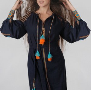 Vestidos Maxi de Algodón 100% Natural Tejido, Estilo Casual, Color Negro, para Mujer, con Cuello Plisado, los Más Vendidos en Tiendas Boutique, Misma Calidad - Product Image 2