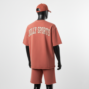 ชุดเสื้อและกางเกงขาสั้นผ้าคอตตอนเทอร์รี่เนื้อหนัก GSM สัมผัสนุ่ม ย้อมสีพิเศษ พิมพ์โลโก้แบบนูน ชุดออกกำลังกายสำหรับผู้ชาย - Product Image 5