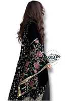 AWAIS HOUSE Robe longue pour femme grande taille, légère, unie, en velours polyester, faite à la main, broderie de sequins, col montant, pour adultes