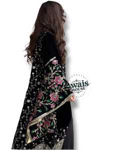 Abaya Islámica AWAIS HOUSE, Talla Grande, Ligera, Lisa, Larga hasta el Suelo, de Terciopelo con Lentejuelas Bordadas, Estilo Étnico para Ramadán - Product Image 2