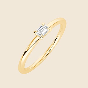Trimmed 14K Solid Gold Petite Emerald Ring With 1 Emerald Cut Lab Grown Diamond 0.16 Carat F+-VS <b>Wedding</b> <b>Anniversary</b> Gift - Product Image 3