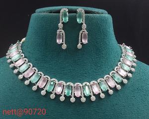 Elegante conjunto de collar y pendientes de piedra AD para mujer, perfecto para fiestas de boda, festivales, ropa nupcial y ocasiones tradicionales - Product Image 3