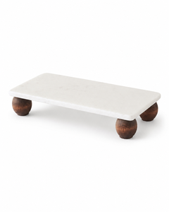 Plateau de service rectangulaire en marbre blanc de luxe moderne avec pieds en bois pour hôtel, buffet et décoration intérieure - Vente en gros - Product Image 1