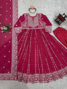 Rampe prête mariée spécial Faux Georgette tissu avec multi codage et séquence travail Style Anarkali longueur de plancher fantaisie Kurti /Salwar - Product Image 6