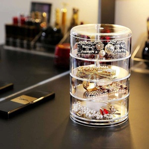 Plateau à bijoux rotatif moderne à 4 niveaux avec couvercle pour le rangement des bagues et des bracelets dans le salon, la garde-robe et la salle de bain - Product Image 4