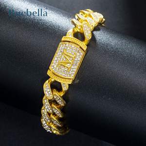 12MM 18K chapado en oro redondo diamante letra inicial Iced Miami pulsera cubana Hip Hop joyería para hombres - Product Image 2