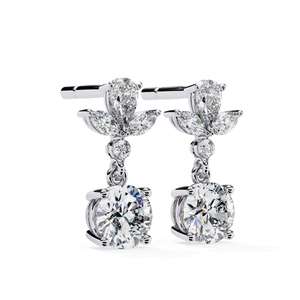 Boucles d'oreilles en diamant de laboratoire, taille marquise CVD, or massif 14 carats, diamants remplis d'or, style romantique, boucles d'oreilles pendantes, pour mariage - Product Image 3
