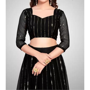 Designer Georgette Tissu Lehenga Choli avec Dupatta Party Wear Robe de mariée Vêtements traditionnels Indiens Punjabi Robes pour femmes - Product Image 5