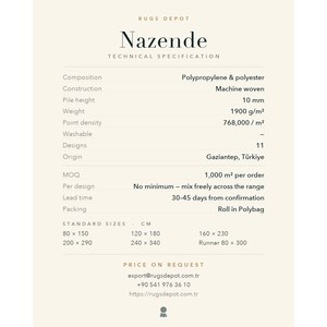 พรมโพลีโพรพิลีนและโพลีเอสเตอร์ขายส่ง รุ่น NAZENDE NZ001 สีเบจ ผลิตด้วยเครื่องจักรจากตุรกี สำหรับห้องนั่งเล่น โรงแรม และโครงการต่างๆ - Product Image 4