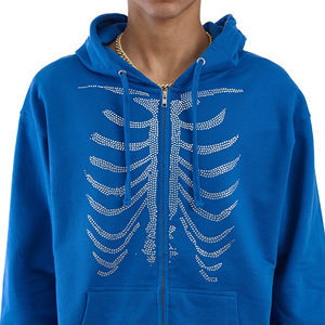 Sweat à capuche à fermeture éclair complète avec strass pour hommes, délavé à l'acide avec impression vintage hiver polaire française taille XS services OEM - Product Image 3