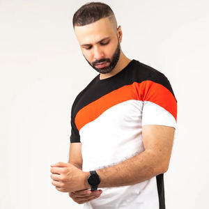 <b>Orange</b> & Gray Three-Tone Stripe Organic Cotton T <b>Shirt</b> Tee Wholesale Price Best New Trend T <b>Shirts</b> Color Block Tee <b>Shirts</b> - Product Image 5