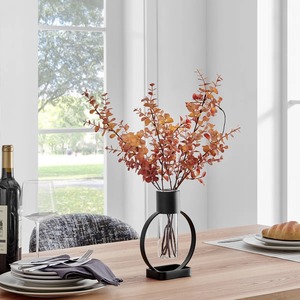 Florero de metal con diseño de anillo en elegante superficie con acabado negro, perfecto para decoración moderna del hogar, acento de mesa y exhibición floral - Product Image 4