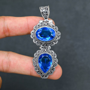 Collar con Colgante de Plata 925 con Topacio Azul de Lujo - Product Image 1