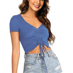 Moda Casual Ocasiones Salidas a la playa Ropa de gimnasio Crop Top Ladies Crop Top con mangas cortas para el verano - Product Image 4