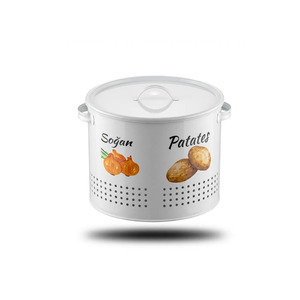2-Compartment Large Potato and Onion Storage <b>Box</b> with Metal Lid and Design Print, Vegetable <b>Container</b>, White - Product Image 3
