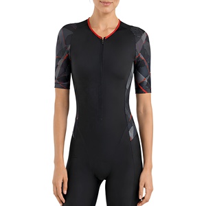 Women Short Sleeve <b>Compression</b> Lightweight 4-Way Stretch Triathlon Suit Front Zip Moisture Wicking Cycling Running Swimming Tri - Product Image 1