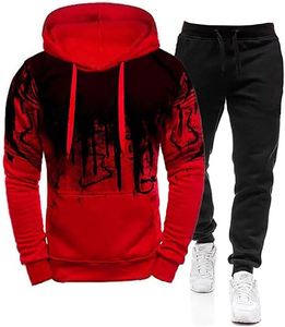 Custom High Quality Printing Tracksuit 100% <b>Cotton</b> French Terry <b>Raw</b> Hem Cut and Sew Hoodie Sweatpants and Hoodie Tracksuit - Product Image 6