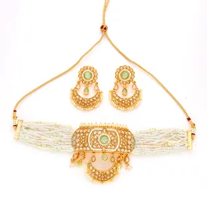 Artificial Antique Gold Plated Pearl Choker Necklace Set 211805 Available At Reasonable Price