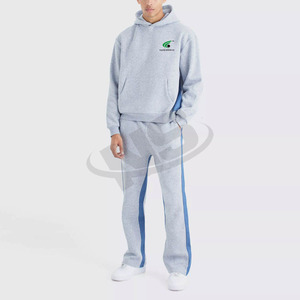 Ensemble de survêtement uni évasé pour homme, sweat à capuche et pantalon de jogging, deux pièces, coupe oversize, décontracté, respirant, streetwear, logo personnalisé - Product Image 4