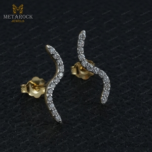 Boucles d'oreilles en or 14K Boucles d'oreilles en diamant pavé Push Back Bijoux Boucles d'oreilles faites à la main en diamant rond de qualité supérieure Nouveau design - Product Image 2