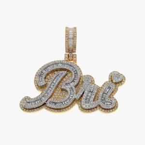 VVS Moissanite Ice Out or jaune et blanc rond et baguette diamant Hip-Hop bijoux pendentif pour hommes en argent Sterling 925 - Product Image 1