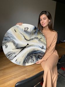 LOOK Epoxy Resin Wall Clock Modern Design Wedding Home Decor Customized Size <b>Battery</b> <b>Operated</b> Handmade Quality - Product Image 5