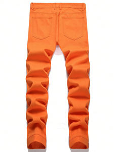 Pantalones Vaqueros Naranja Personalizados para Hombre al por Mayor, Transpirables, de Corte Regular, Cintura Alta, Ajustados, con Parche Personalizado - Product Image 2