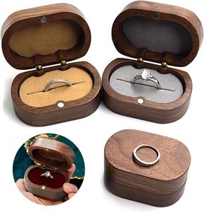 Boîte à bagues en bois boîte à bijoux boîte en bois décorative Vintage Surface lisse exquise Portable doublure douce bague de mariage en bois - Product Image 2